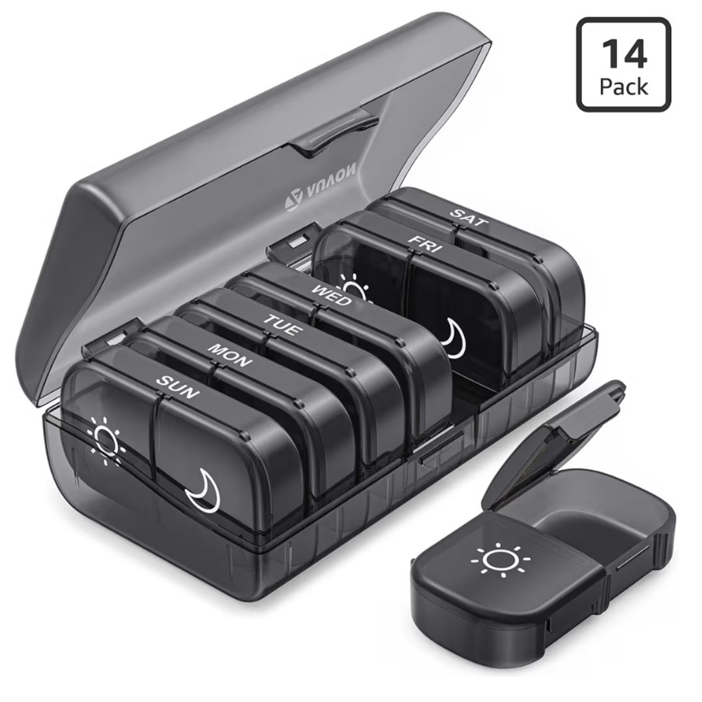AUVON Weekly 2x Daily Pill Organizer - Gray (14 Pack)